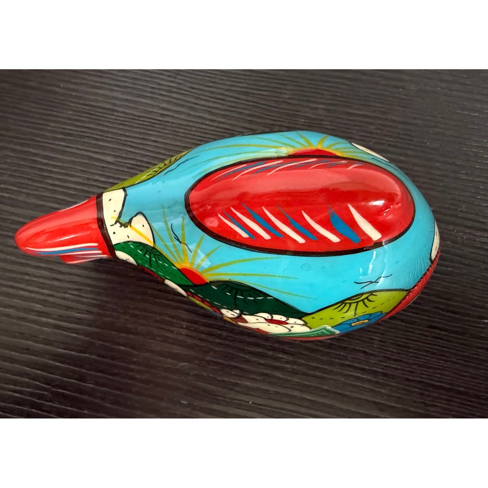 Mexican Folk Art Pottery Fish Figurine Hand Painted Village Scene Tonala Style - Picture 5 of 6